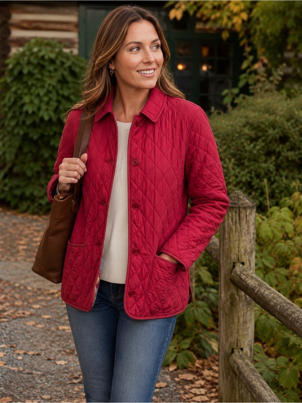 L.L.Bean Heritage Quilted Jacket Women’s Large Red Cranberry Plaid Lined Cotton